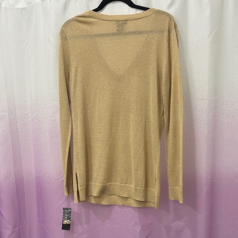 NWT Rafaella Women’s Gold Metallic V-Neck Sweater – Size Large - Picture 5 of 12